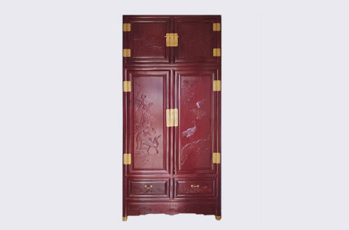 合川高端中式家居装修深红色纯实木衣柜